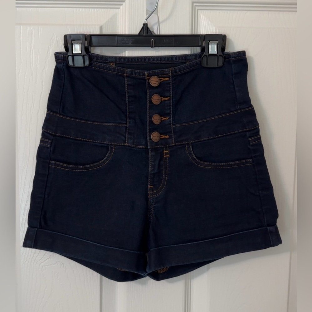 Sneak Peek Dark Blue High-Waisted Shorts